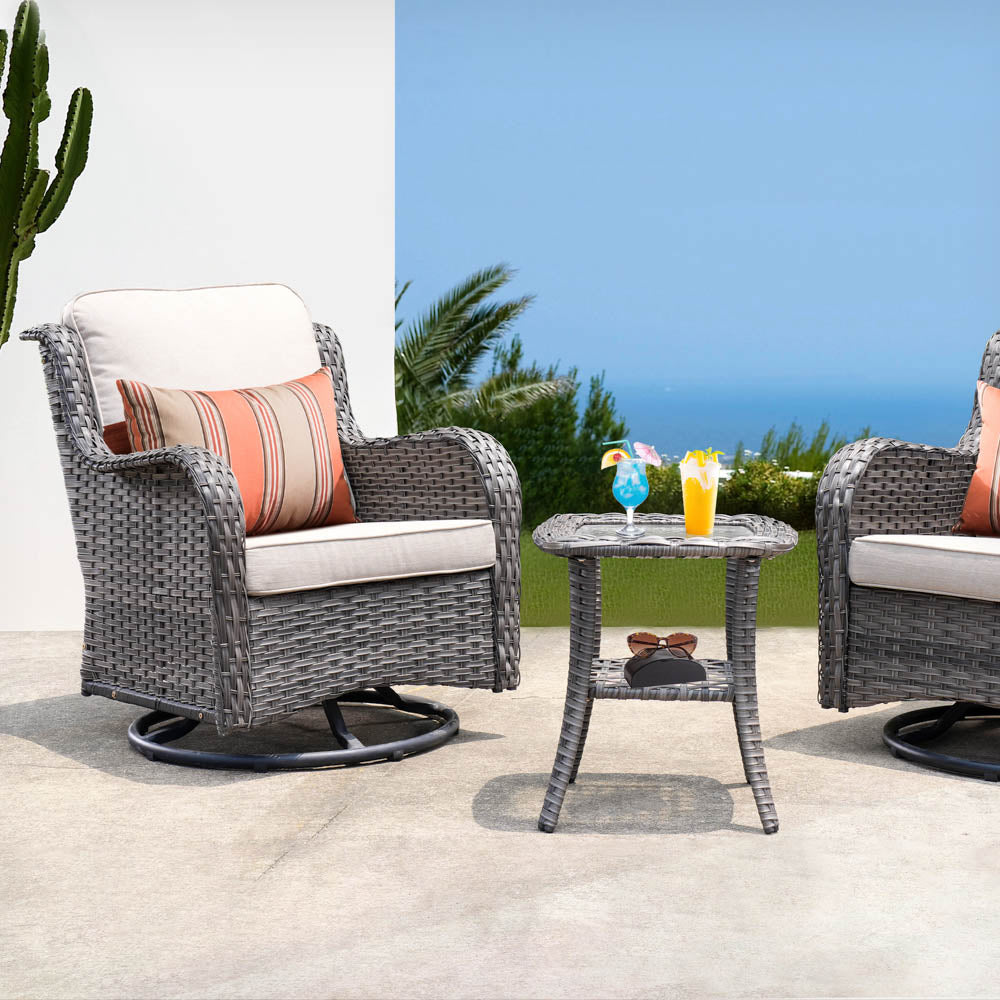 Ovios Patio Furniture Set 3-Piece with Swivel Chairs and Side Table Kenard