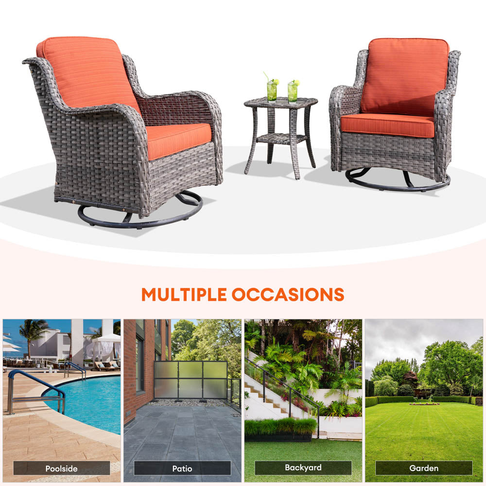 Ovios Patio Furniture Set 3-Piece with Swivel Chairs and Side Table Kenard