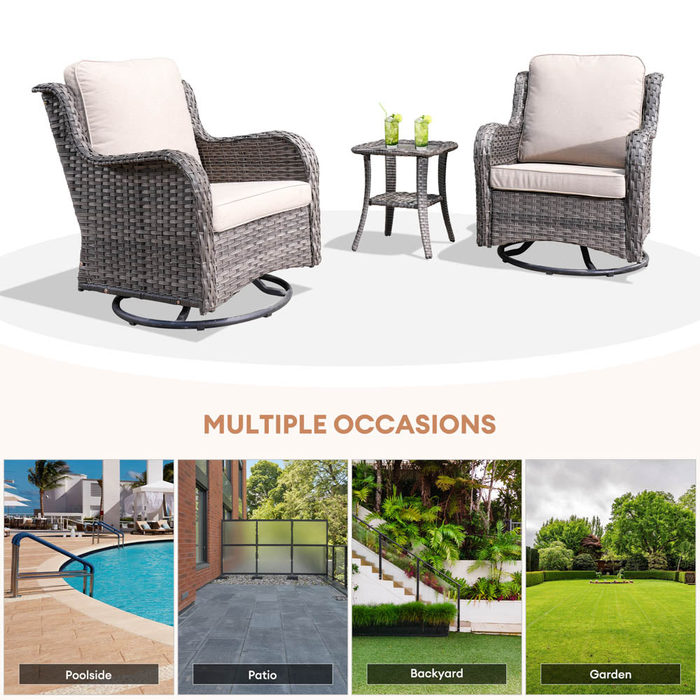 Ovios Patio Furniture Set 3-Piece with Swivel Chairs and Side Table Kenard