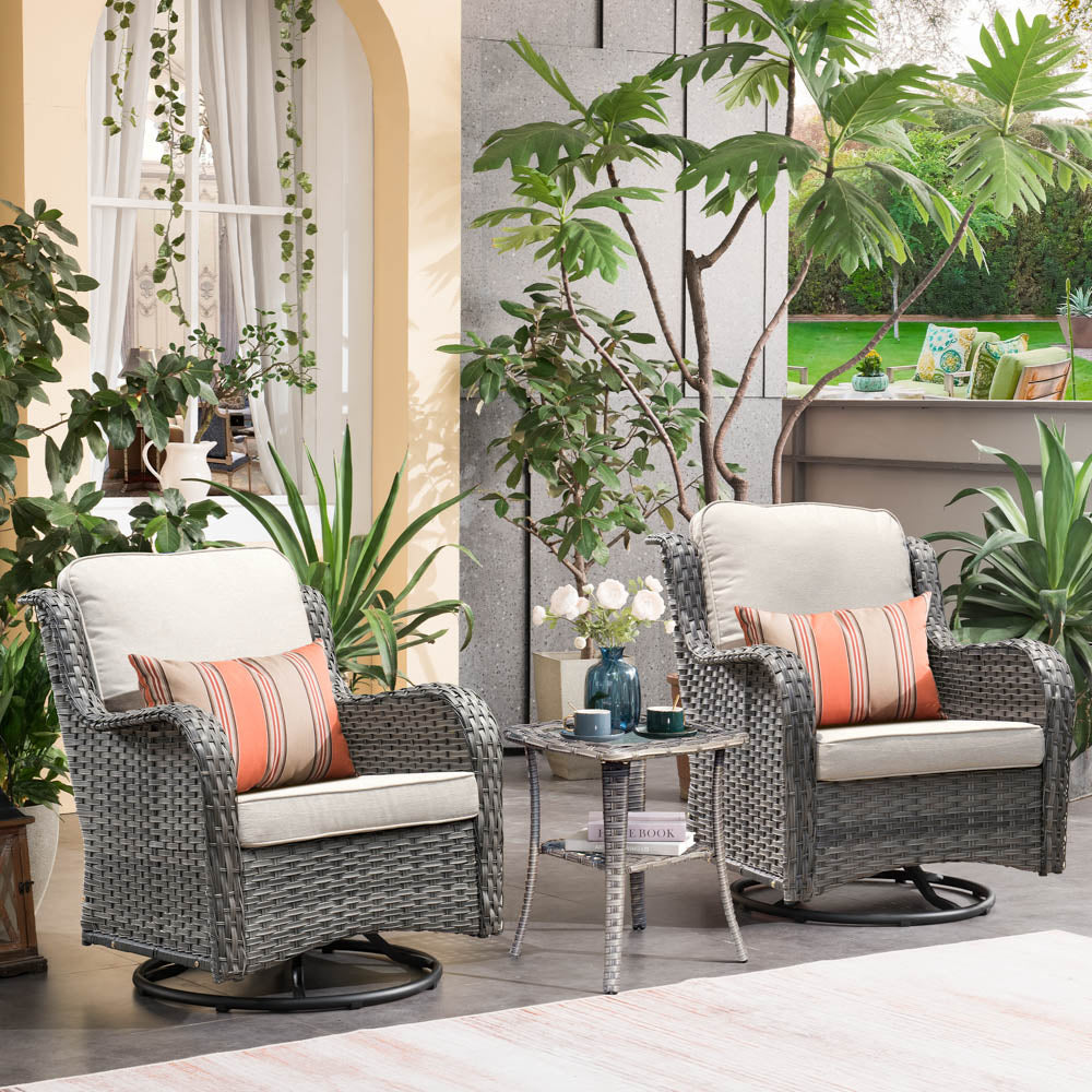 Ovios Patio Furniture Set 3-Piece with Swivel Chairs and Side Table Kenard