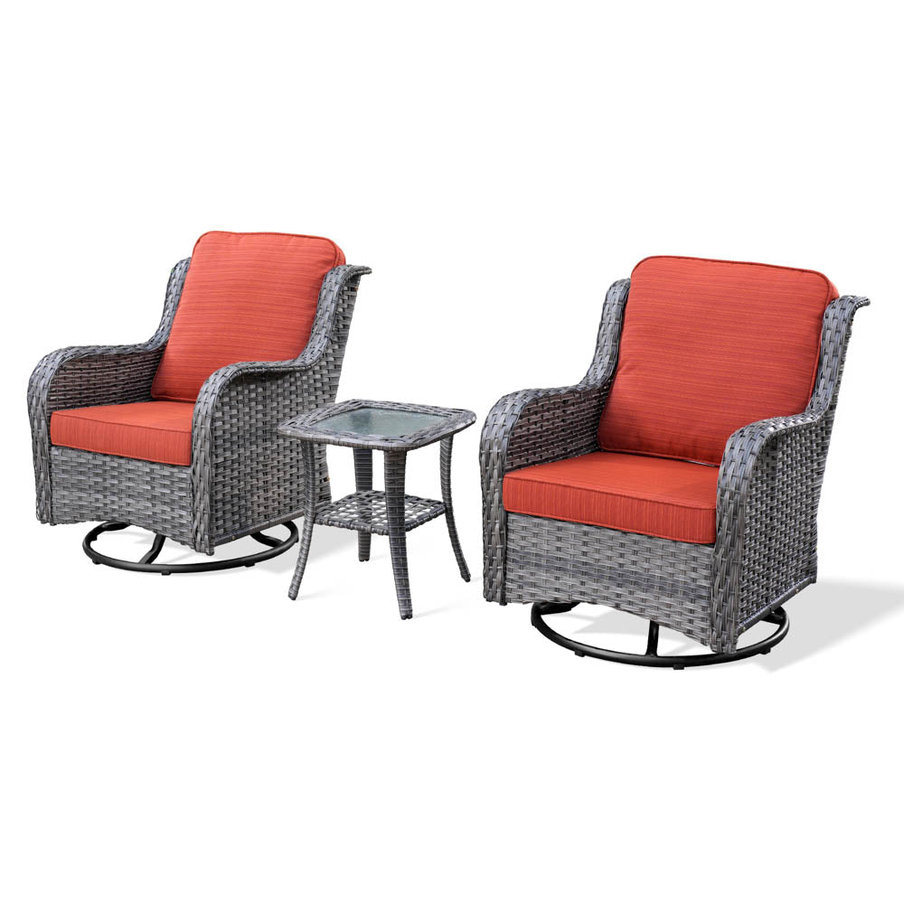 Ovios Patio Furniture Set 3-Piece with Swivel Chairs and Side Table Kenard