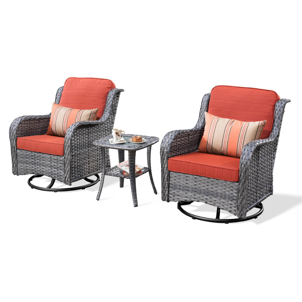 Ovios Patio Furniture Set 3-Piece with Swivel Chairs and Side Table Kenard