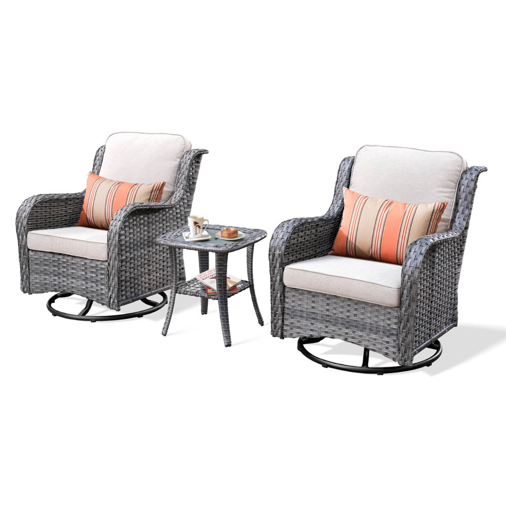 Ovios Patio Furniture Set 3-Piece with Swivel Chairs and Side Table Kenard