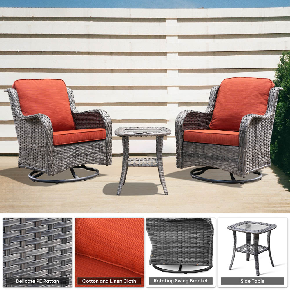 Ovios Patio Furniture Set 3-Piece with Swivel Chairs and Side Table Kenard