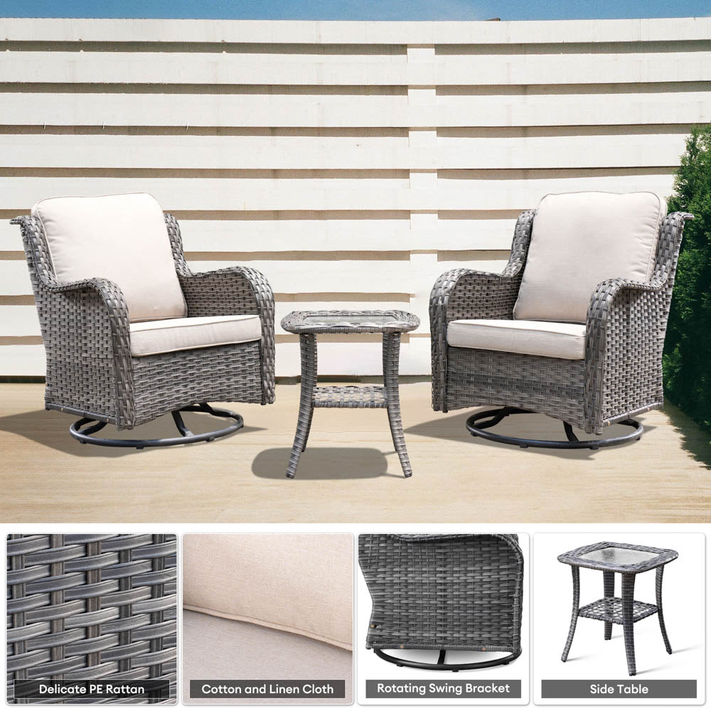 Ovios Patio Furniture Set 3-Piece with Swivel Chairs and Side Table Kenard