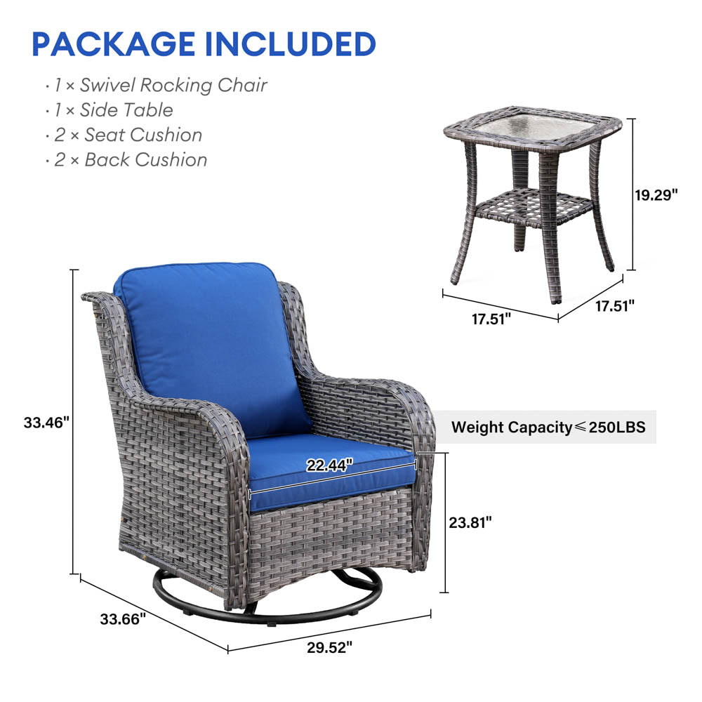 Ovios Patio Furniture Set 3-Piece with Swivel Chairs and Side Table Kenard