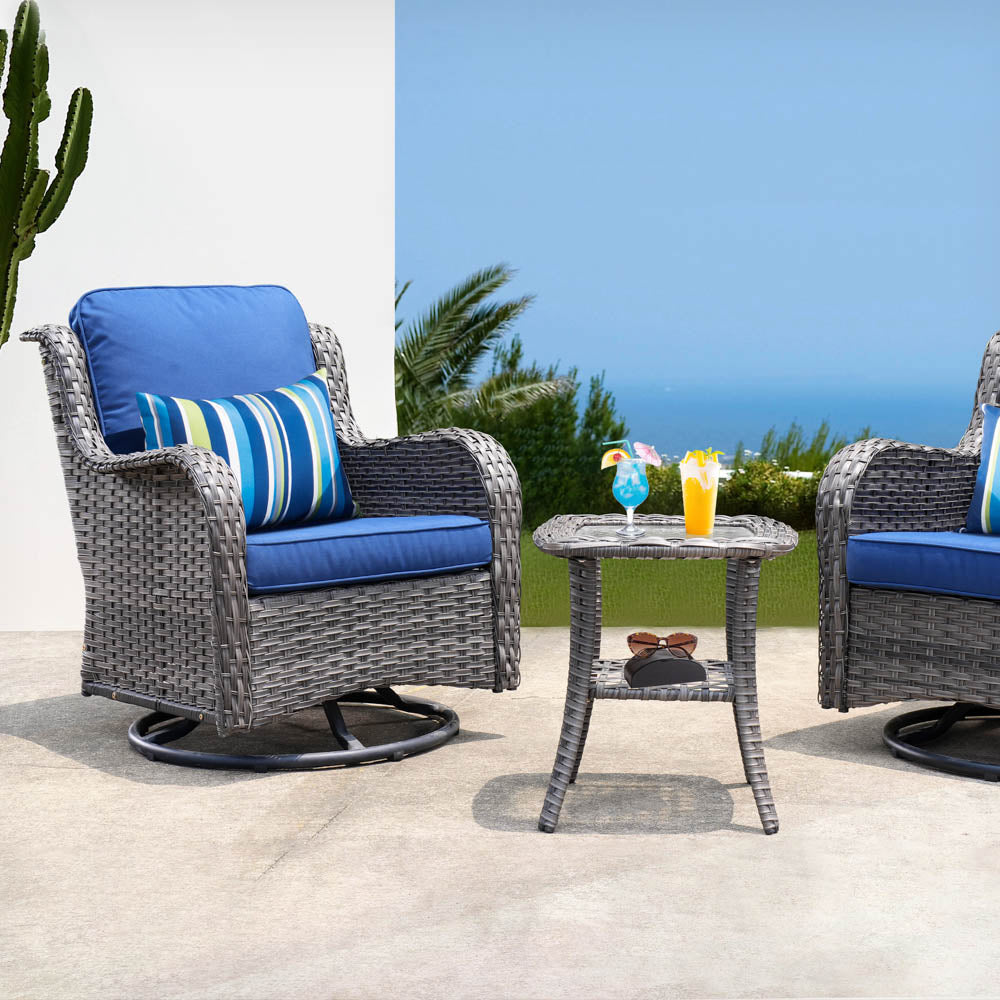 Ovios Patio Furniture Set 3-Piece with Swivel Chairs and Side Table Kenard