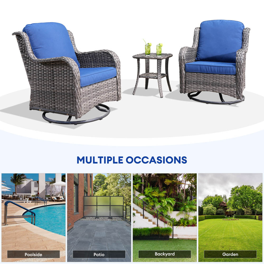 Ovios Patio Furniture Set 3-Piece with Swivel Chairs and Side Table Kenard