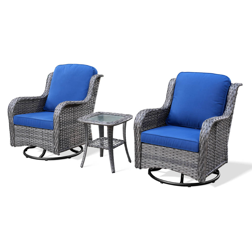 Ovios Patio Furniture Set 3-Piece with Swivel Chairs and Side Table Kenard