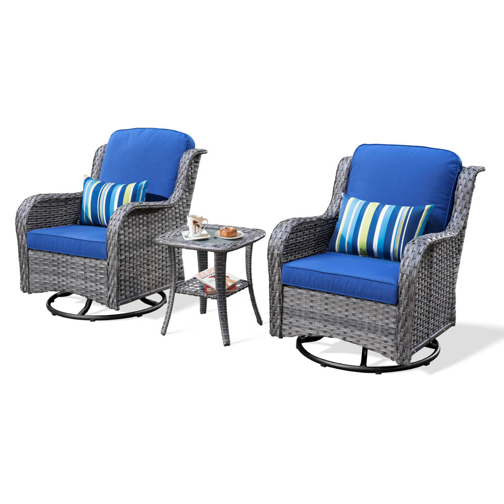 Ovios Patio Furniture Set 3-Piece with Swivel Chairs and Side Table Kenard