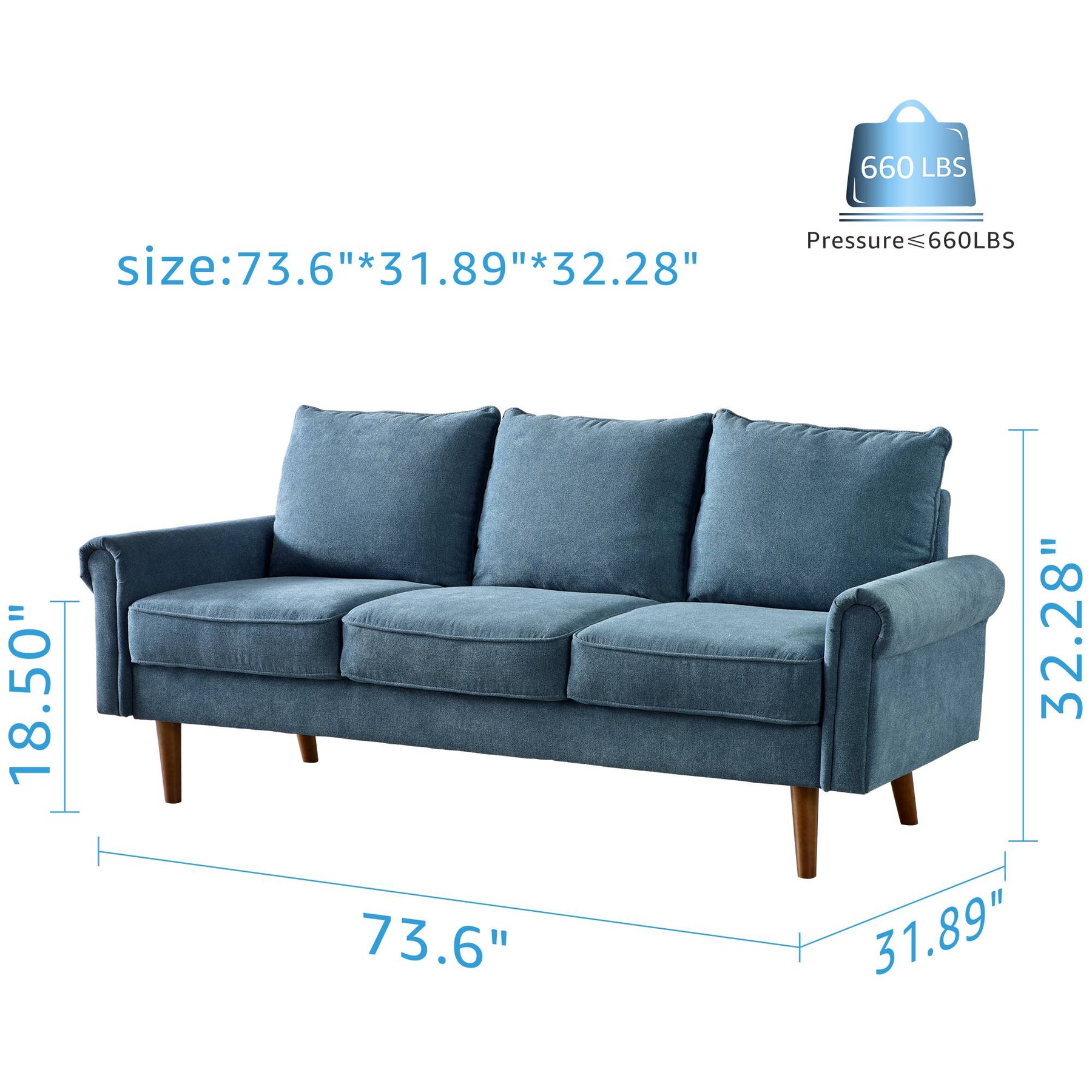 Ovios Living Room 73.6'' Wide Suede or Line Fabric Sofa, 6 Colors