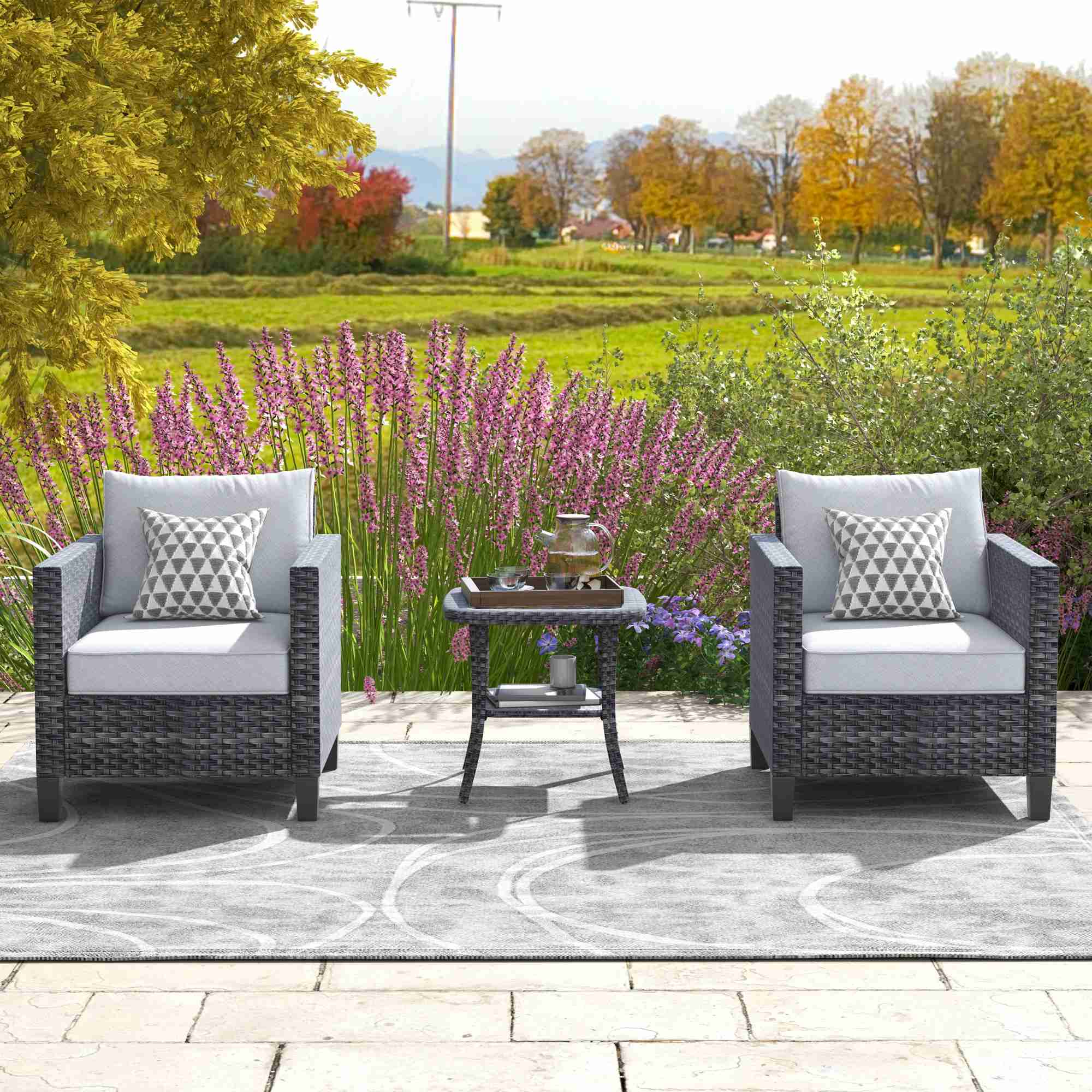 OVIOS Patio Chairs New Vultros 3-Piece with Table High Back Square Shape Armrest