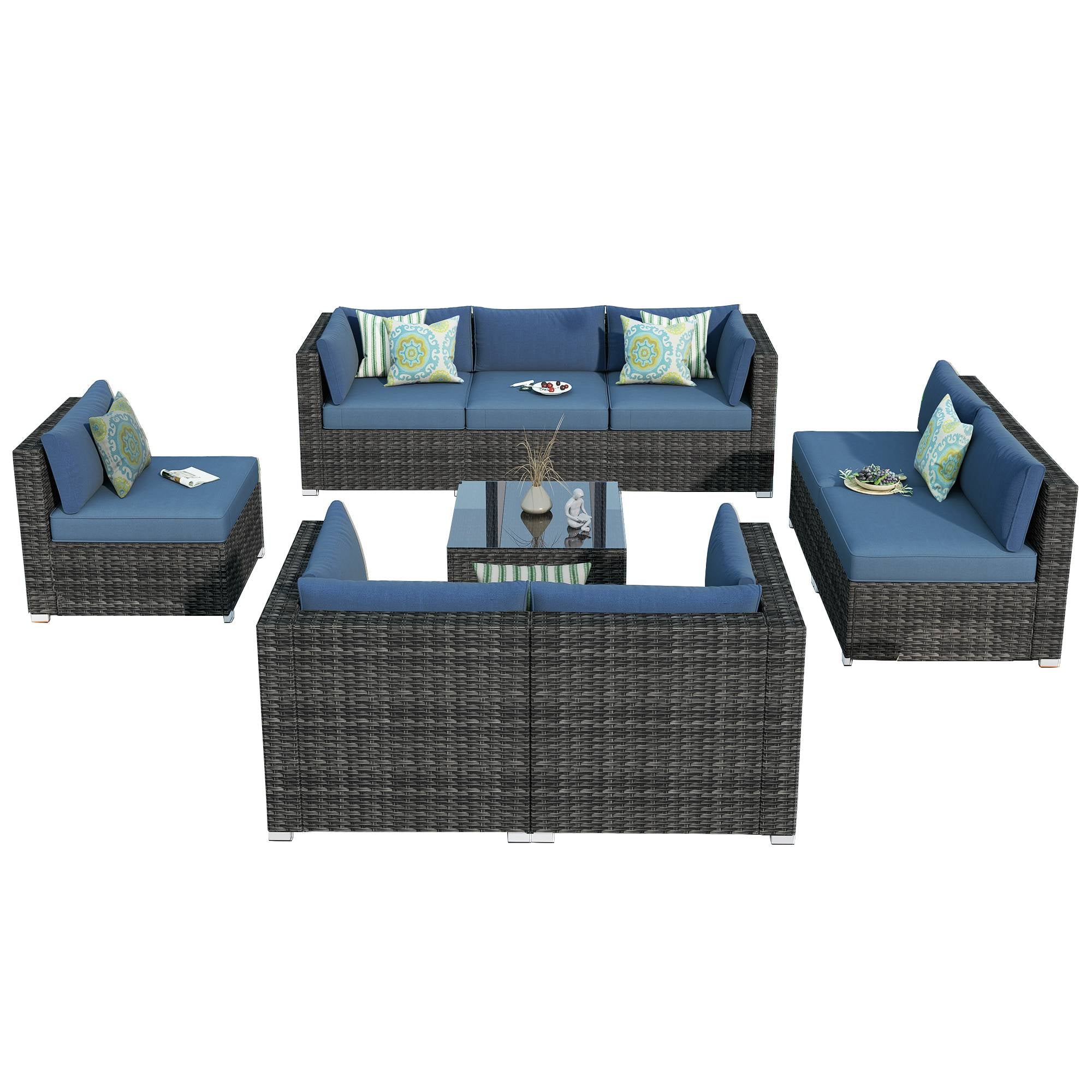 OVIOS Outdoor Sectional Furniture 9-Piece with Cushions and Table