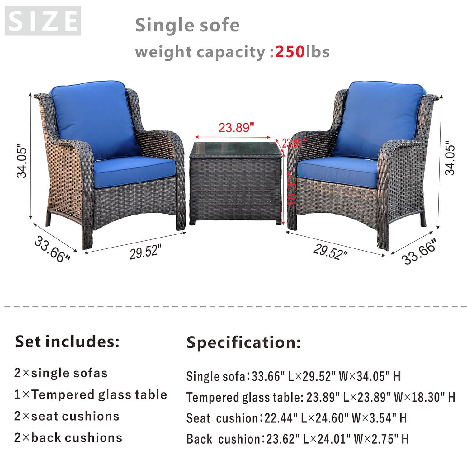 Ovios Outdoor Furniture 3-Piece with Table Kenard Curved Handrest