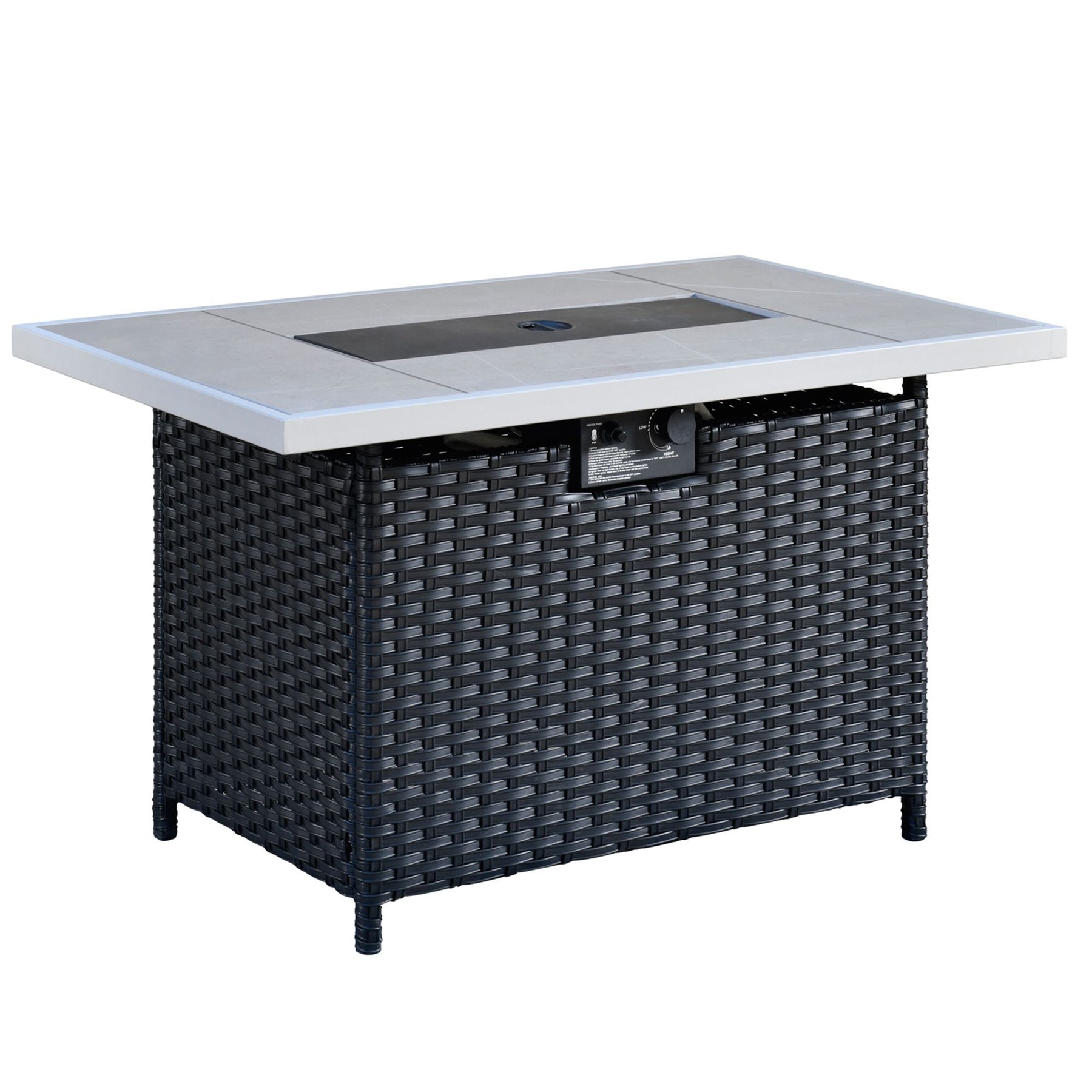 Ovios Patio Furniture 9-Piece Black Wicker Set with 42'' Propane Fire Pit Table, No Assembly Required