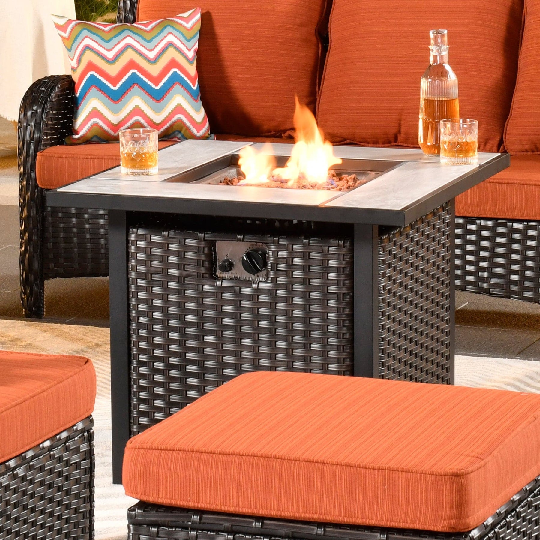 Ovios Patio 8-Piece Conversation Set with 30'' Propane Fire Pit Table Kenard