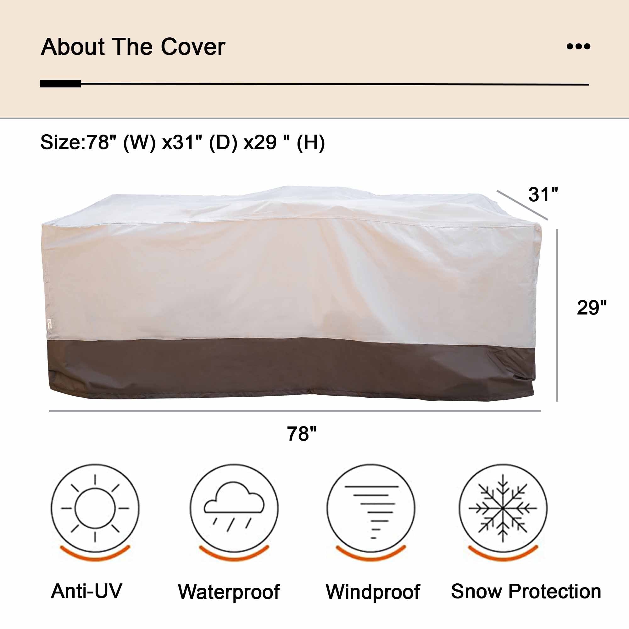 OVIOS Outdoor Sofa Cover Waterproof for GRS/DAR Series (Refer to the Dimension in Description)