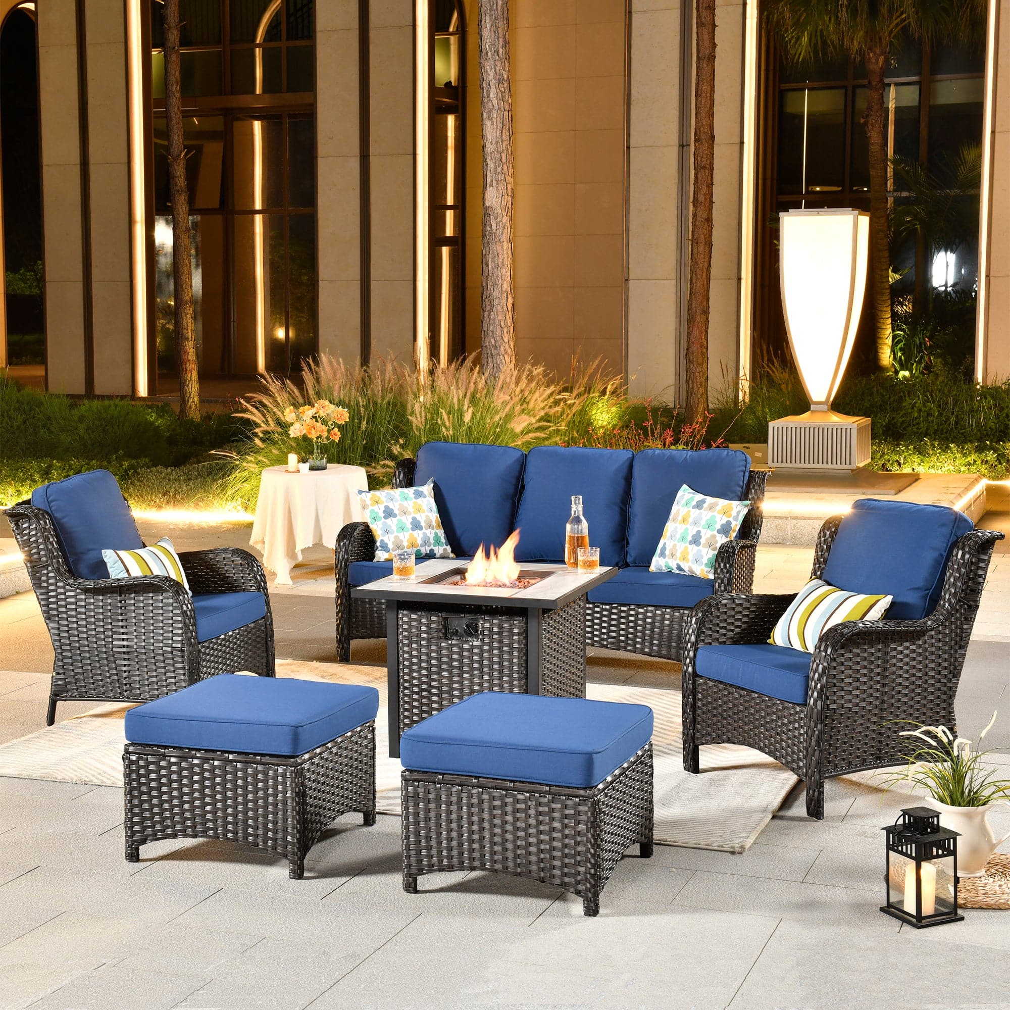 #color_Brown Wicker Navy Blue Cushion