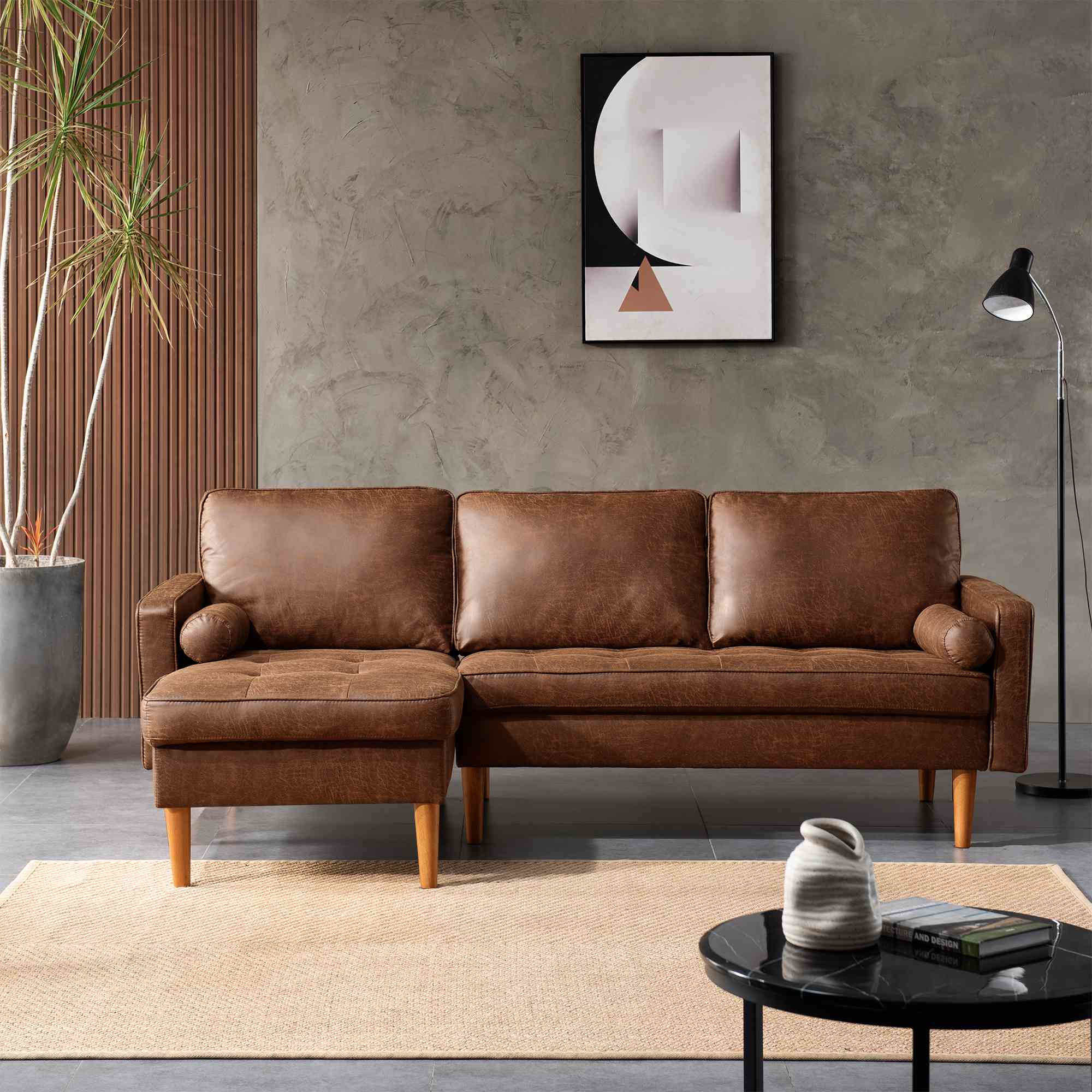 #Color_Suede Fabric Dark Brown|#style_Left chaise