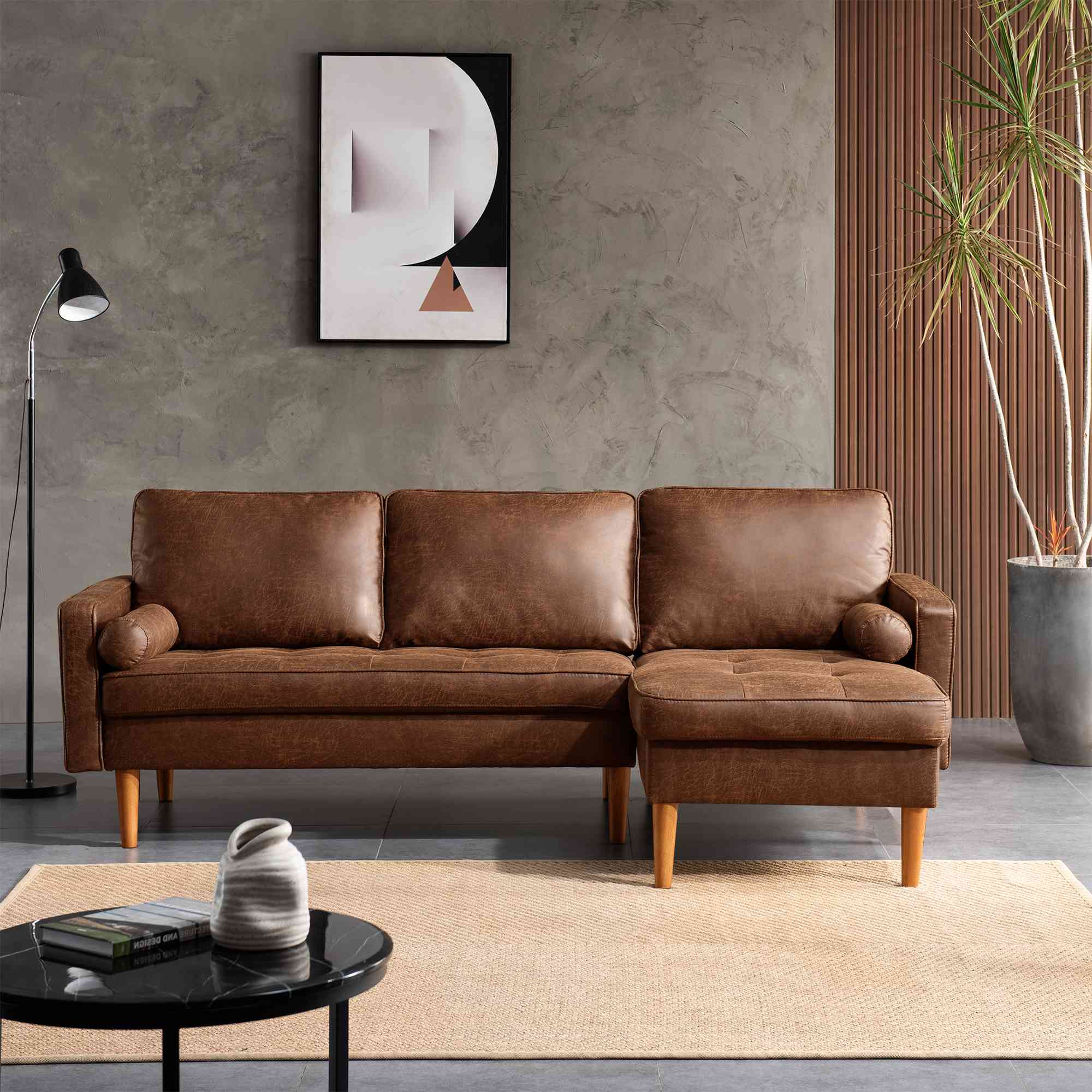 #Color_Suede Fabric Dark Brown|#style_Right chaise