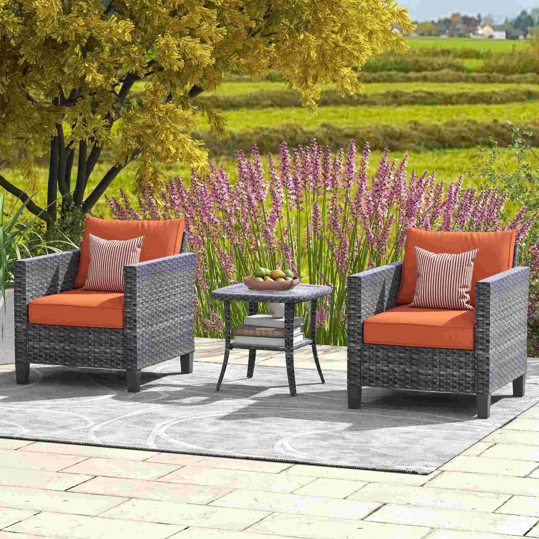 Ovios Patio Chairs New Vultros 3-Piece with Table High Back Square Shape Armrest