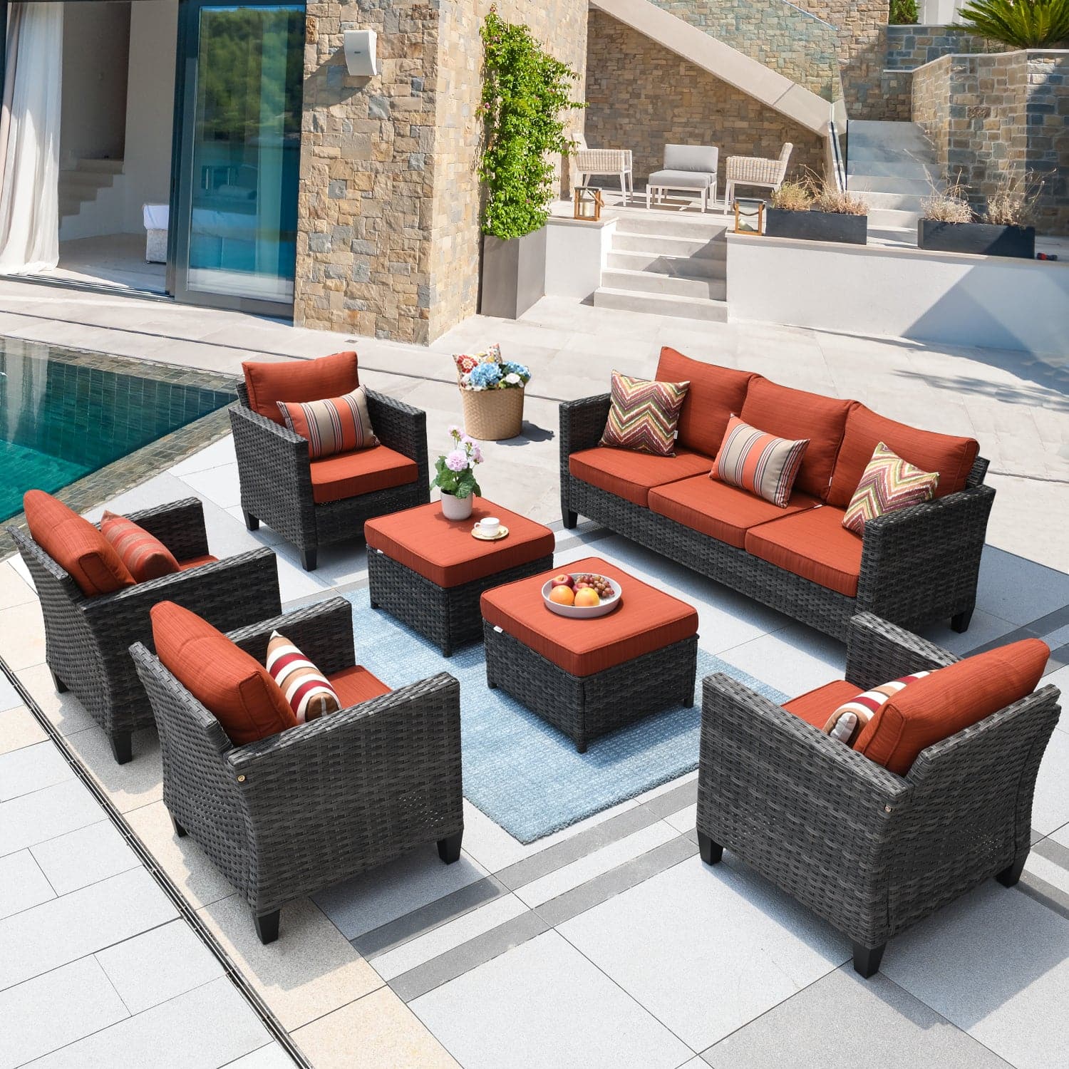 OVIOS Patio Furniture Set New Vultros 7-Piece High Back with Cushions