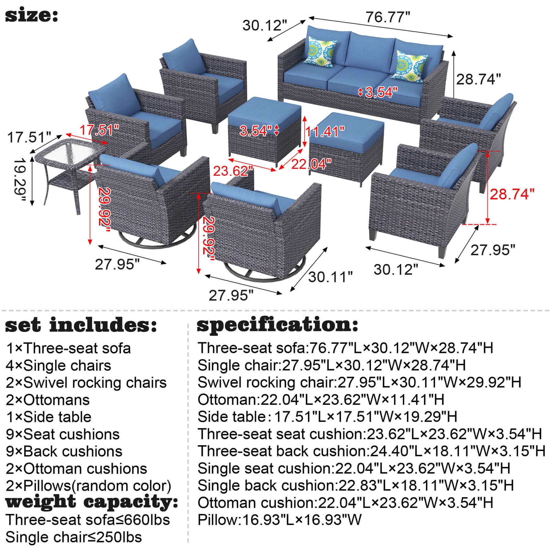Ovios Patio Conversation Set 10-Piece with Swivel Rocking Chairs and Table