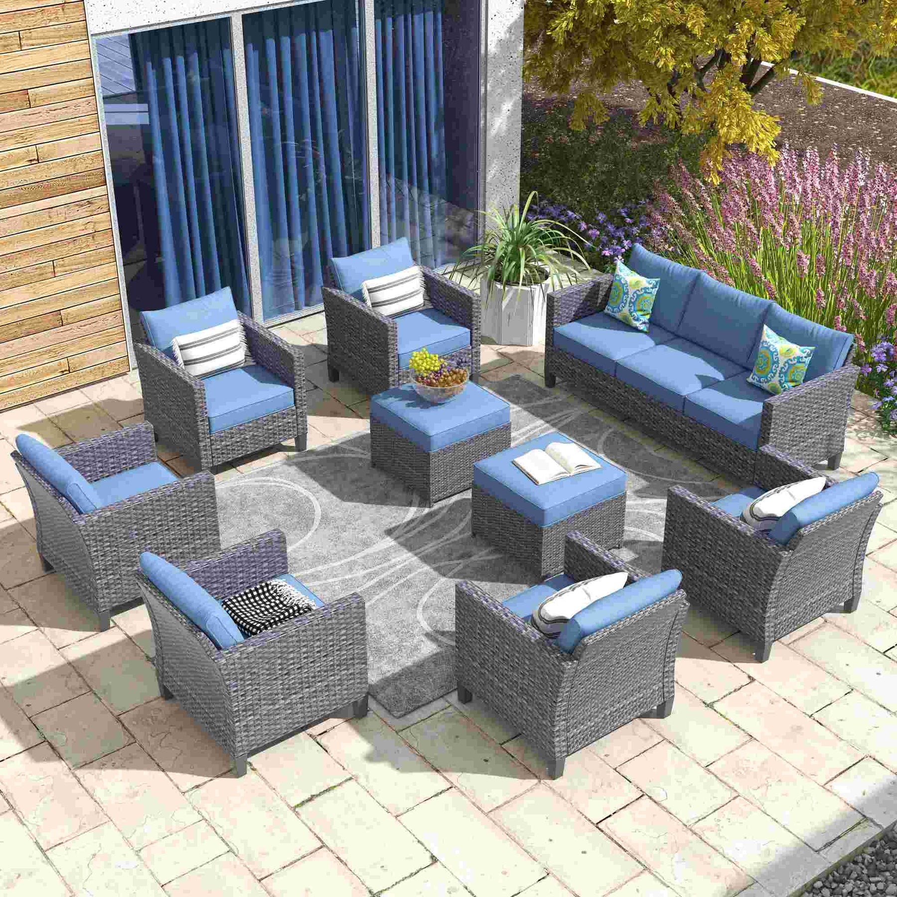 Ovios Patio Conversation Set New Vultros 9-Piece High Back with Cushions