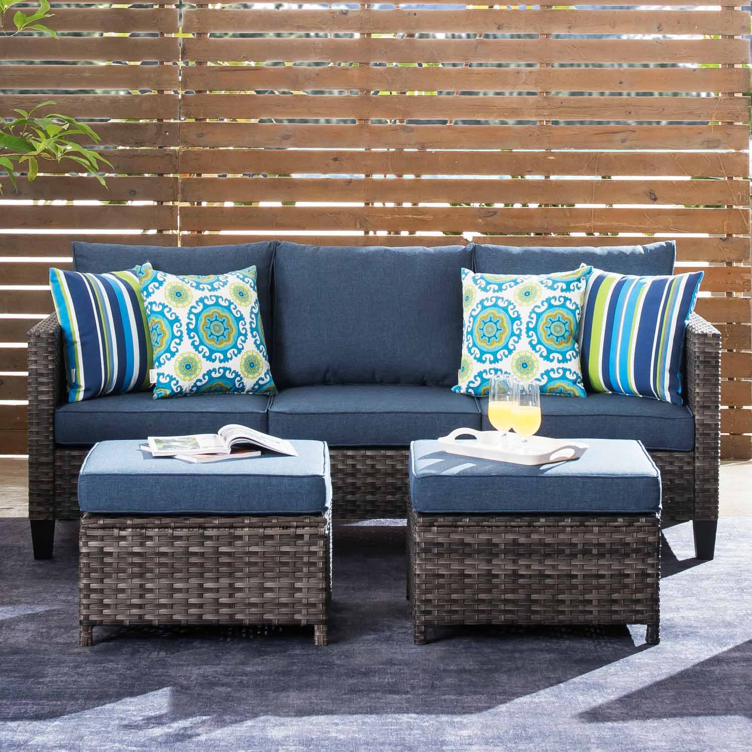 OVIOS Outdoor Couch New Vultros 3-Piece High Back with Ottoman