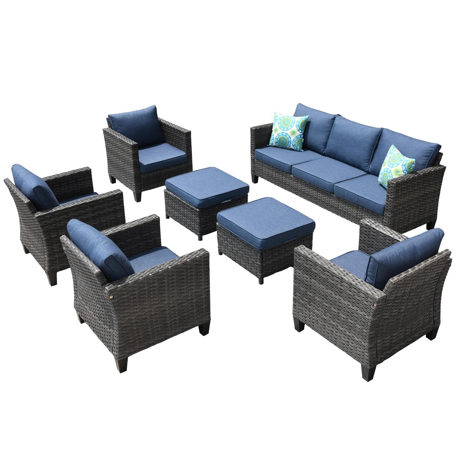 Ovios Patio Furniture Set New Vultros 7-Piece High Back with Cushions