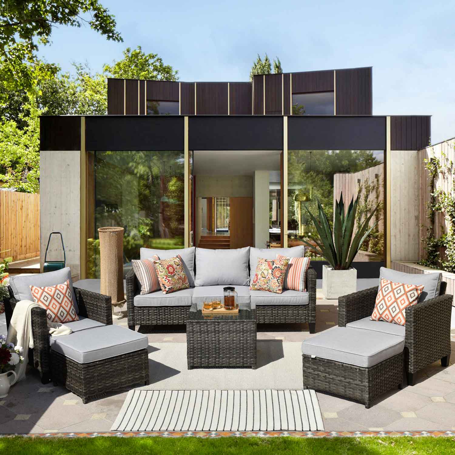 OVIOS Patio Conversation Set New Vultros 6-Piece High Back with Cushions