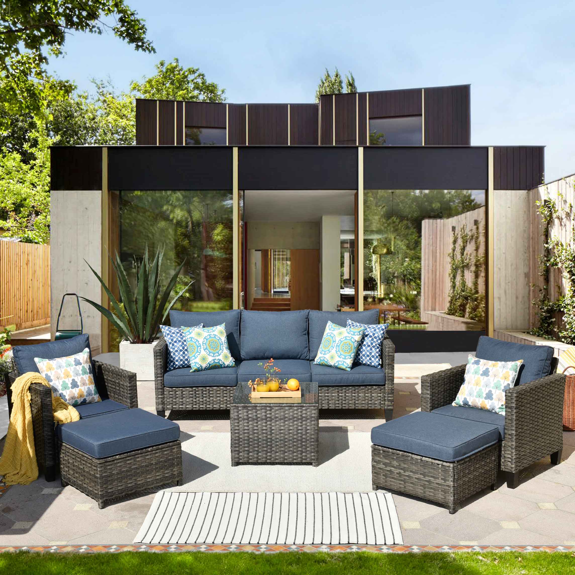 OVIOS Patio Conversation Set New Vultros 6-Piece High Back with Cushions