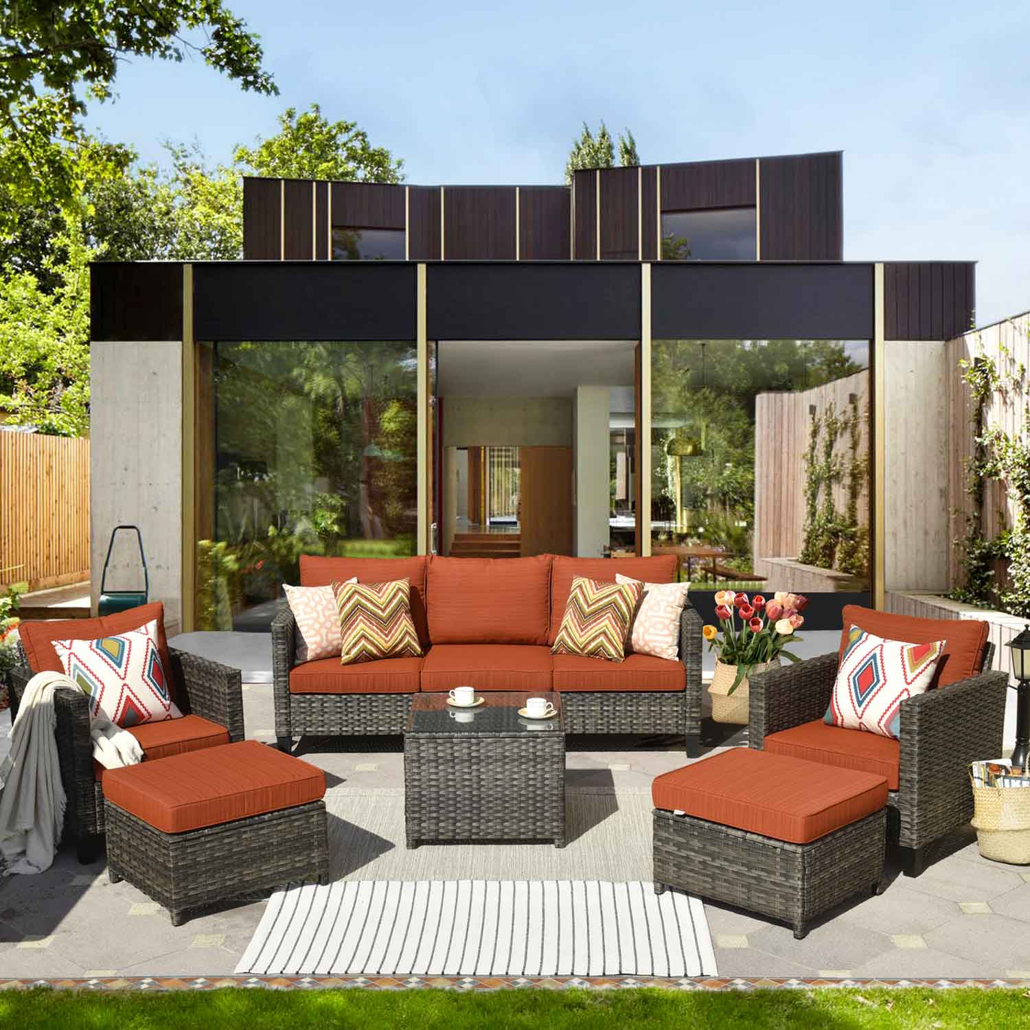 OVIOS Patio Conversation Set New Vultros 6-Piece High Back with Cushions