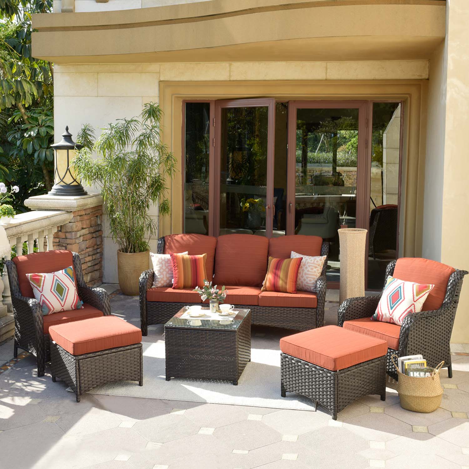 OVIOS Patio Furniture Set 6-Piece with Table Kenard Curved Handrest