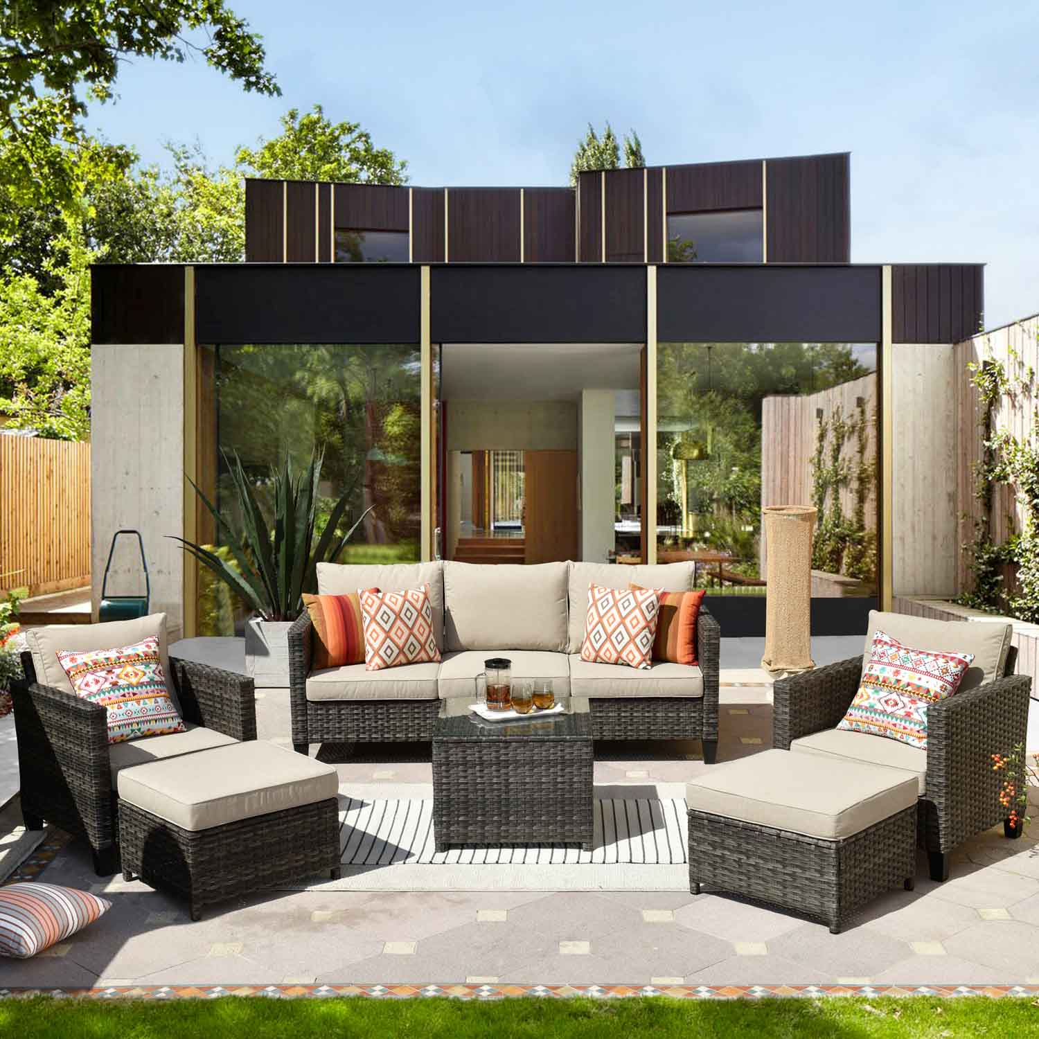 OVIOS Patio Conversation Set New Vultros 6-Piece High Back with Cushions