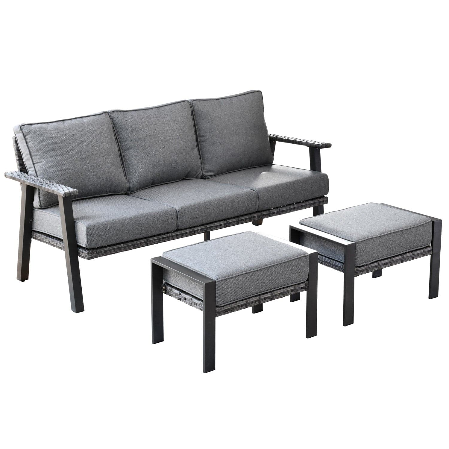 Ovios Bistro Set 3 Piece Couch with 2 Ottoman 5'' Cushion, Olefin Fabric