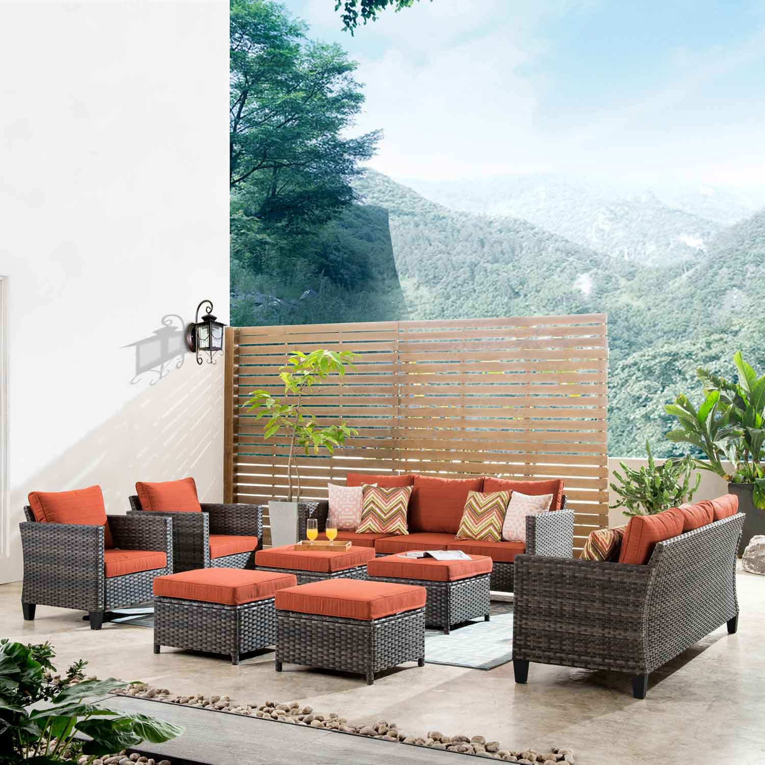 OVIOS Patio Furniture Set New Vultros 8-Piece High Back with Cushions