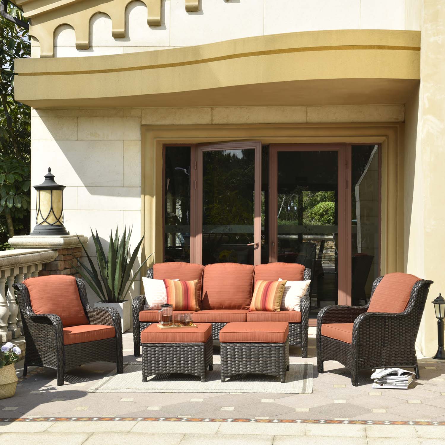 Ovios Patio Conversation Set 5-Piece with Cushions Kenard Curved Handrest