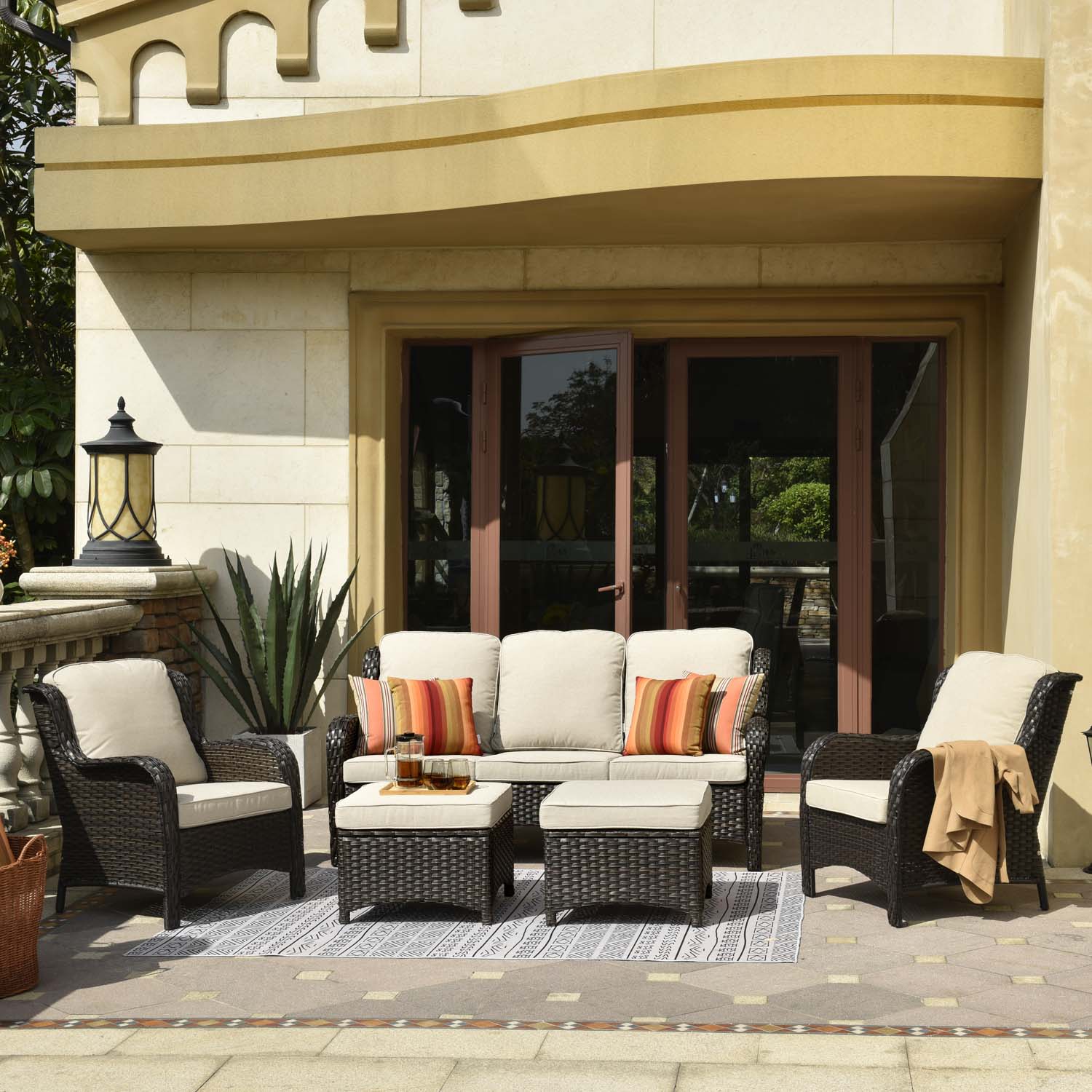 Ovios Patio Conversation Set 5-Piece with Cushions Kenard Curved Handrest