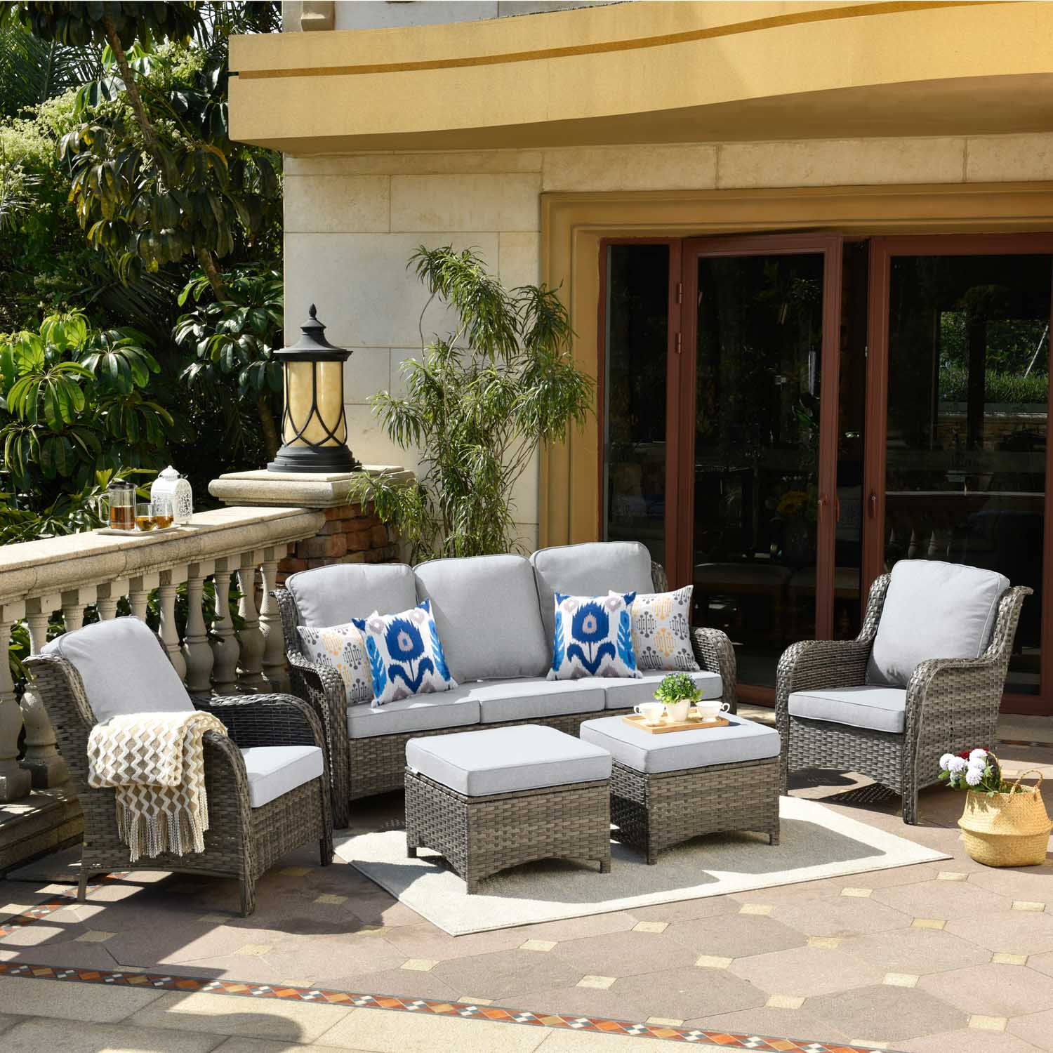 Ovios Patio Conversation Set 5-Piece with Cushions Kenard Curved Handrest