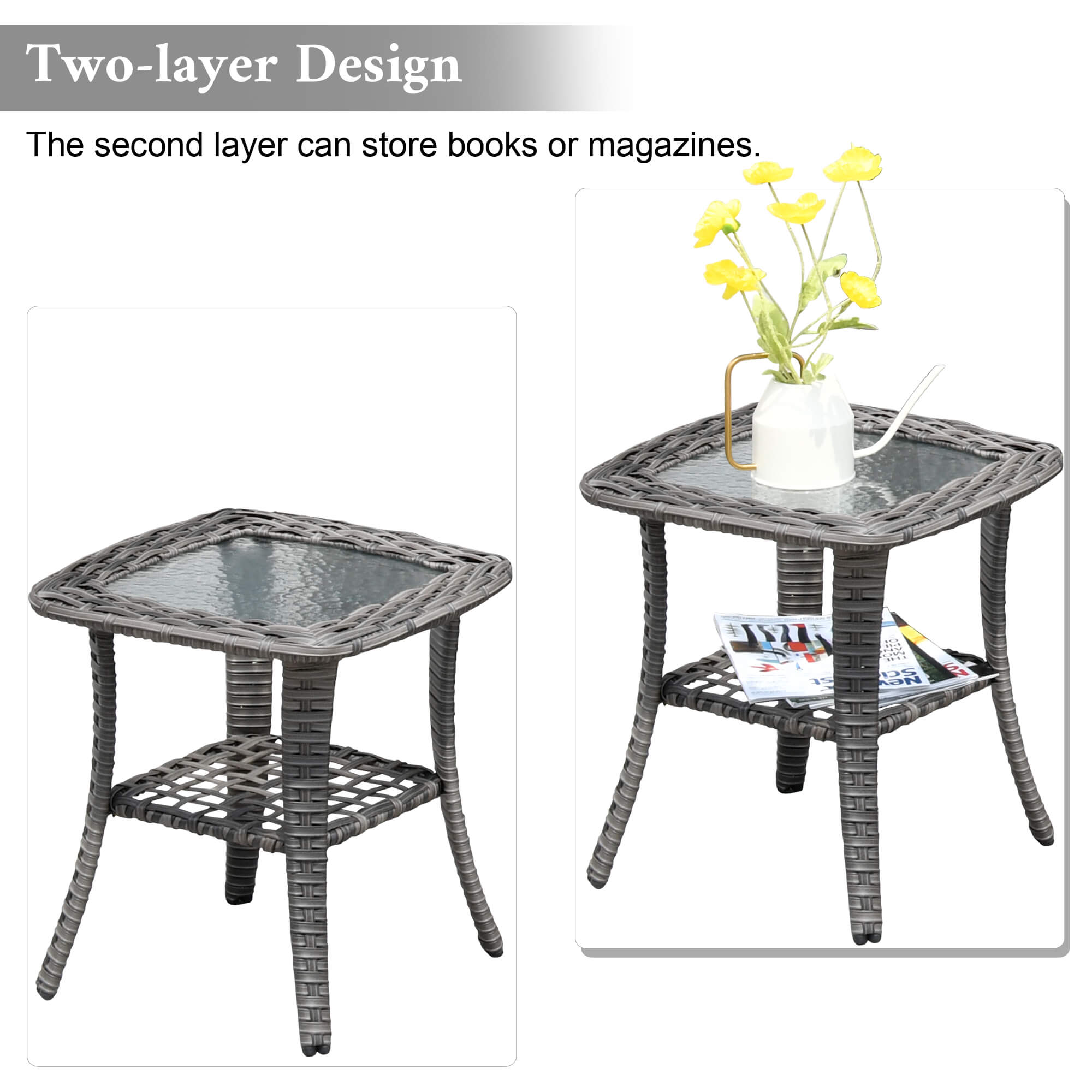 OVIOS Balcony Side Table with Tempered Glass Top for GRS/NTC/HOP/NDS Series