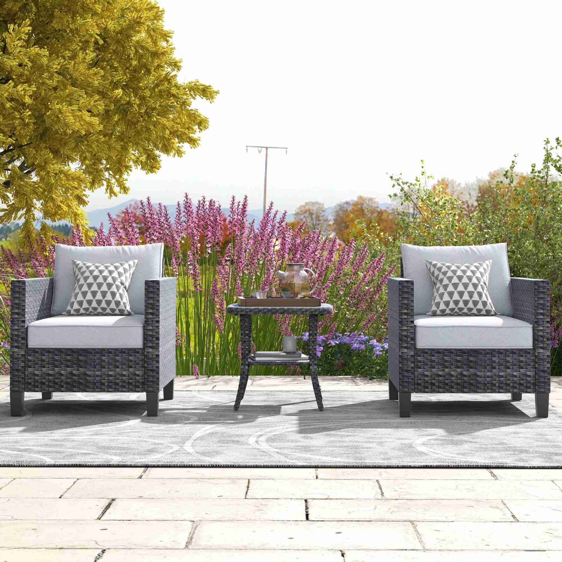Ovios Patio Chairs New Vultros 3-Piece with Table High Back Square Shape Armrest