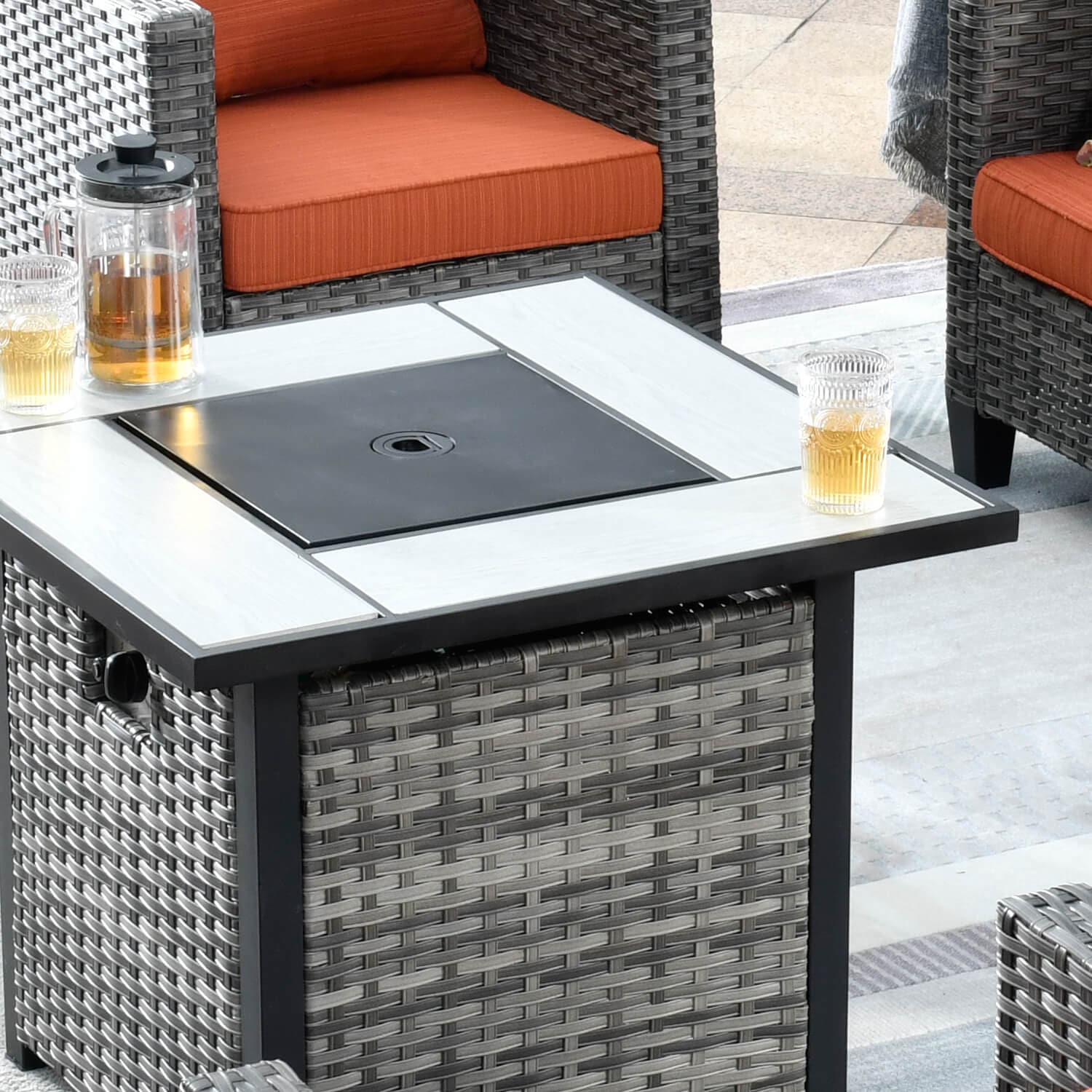 OVIOS Patio Vultros 8-Piece Conversation Set with 30'' Propane Fire Pit Table