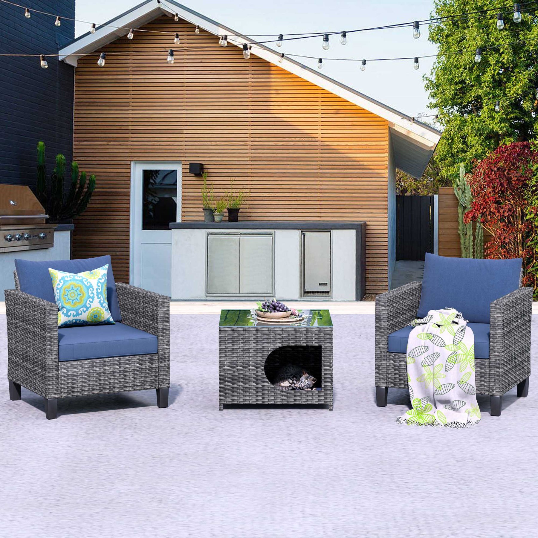 Ovios Patio Chairs New Vultros 3-Piece with Pet Table High Back Square Shape Armrest