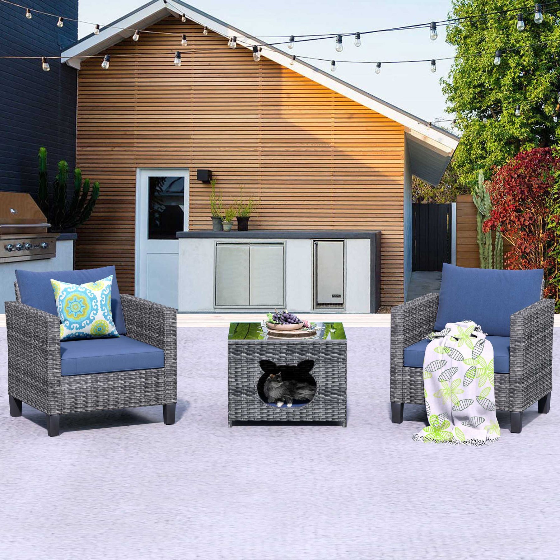 Ovios Patio Chairs New Vultros 3-Piece with Pet Table High Back Square Shape Armrest