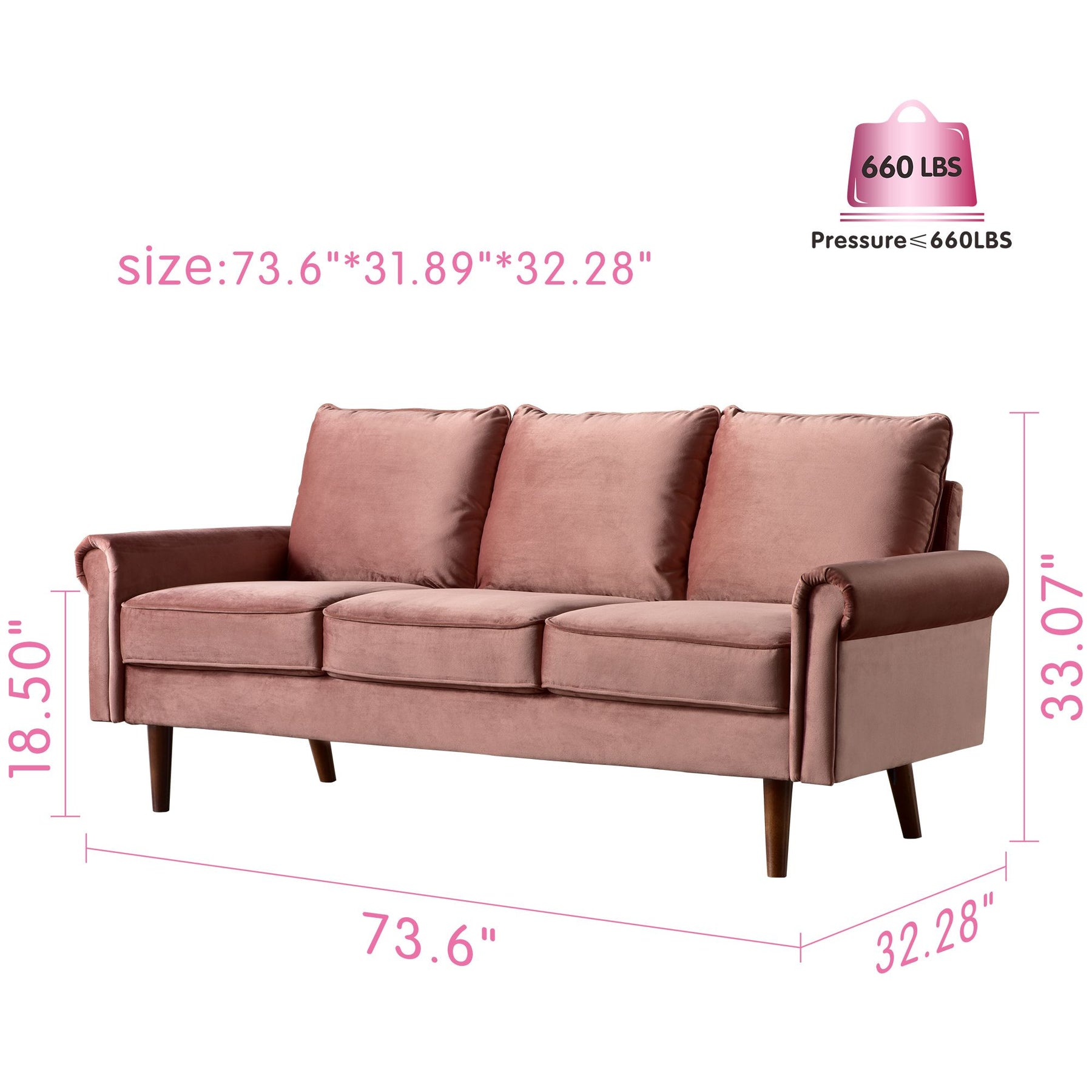 Ovios Living Room 73.6'' Wide Suede or Line Fabric Sofa, 6 Colors