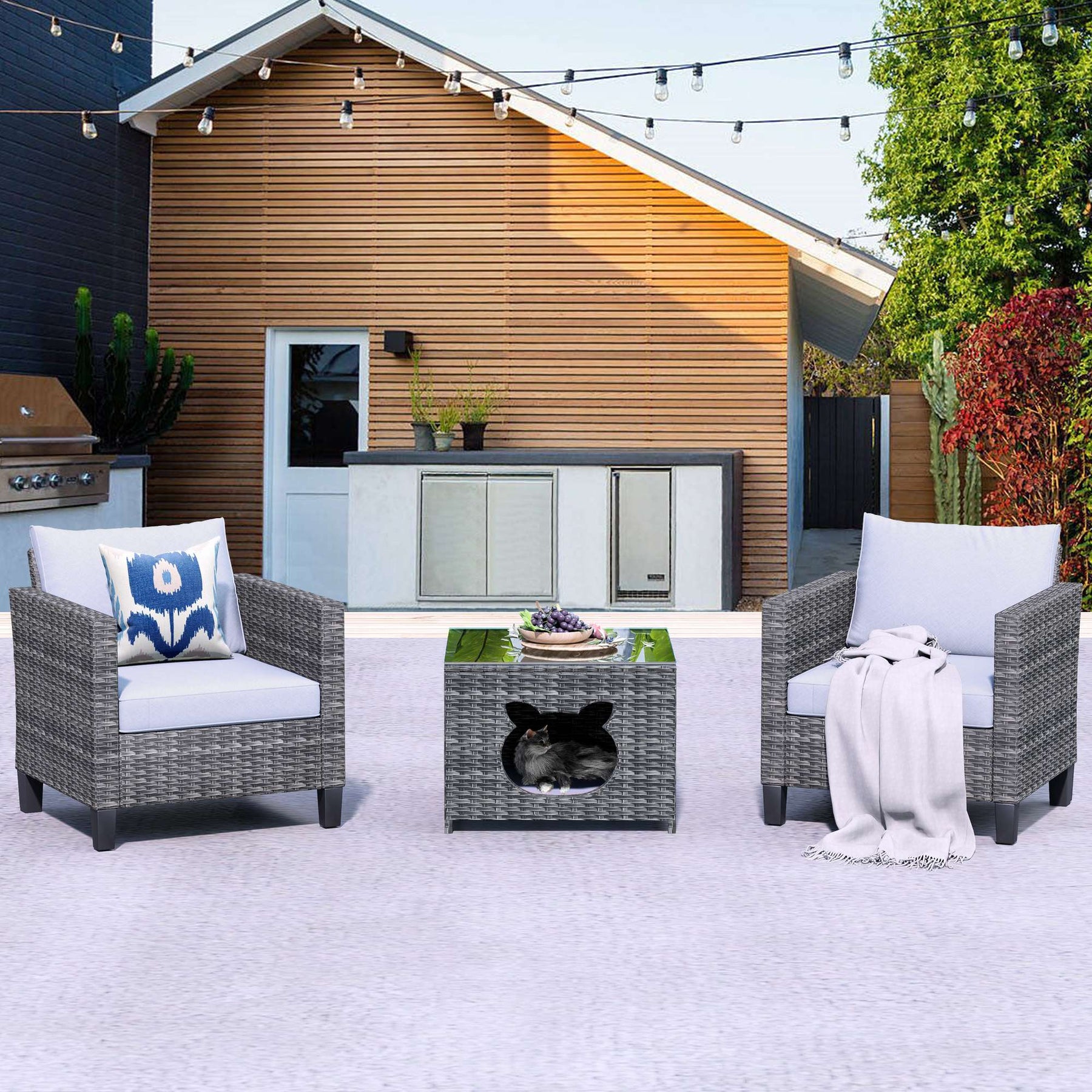 Ovios Patio Chairs New Vultros 3-Piece with Pet Table High Back Square Shape Armrest