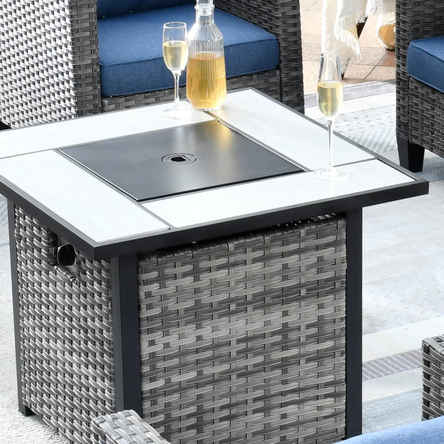 OVIOS Patio Vultros 8-Piece Conversation Set with 30'' Propane Fire Pit Table