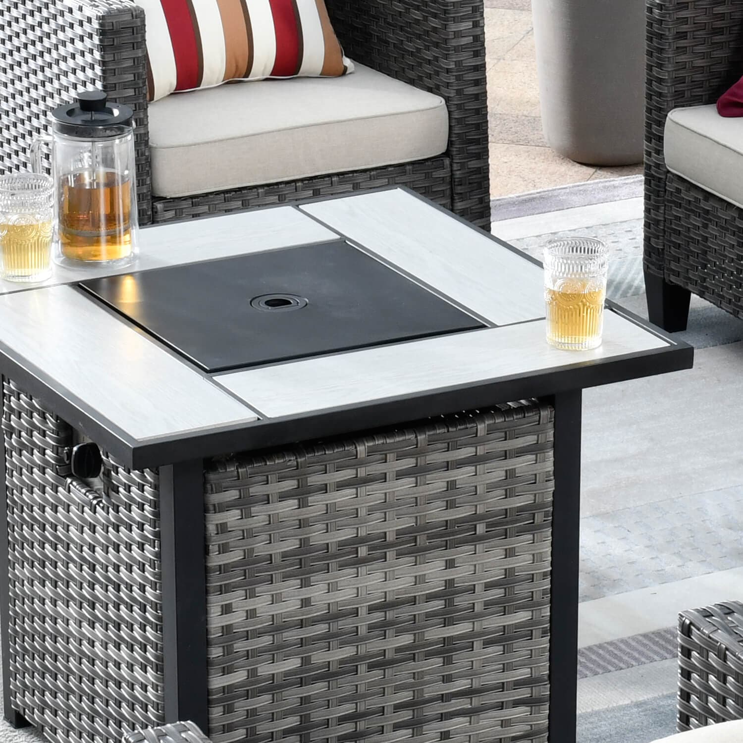 OVIOS Patio Vultros 8-Piece Conversation Set with 30'' Propane Fire Pit Table