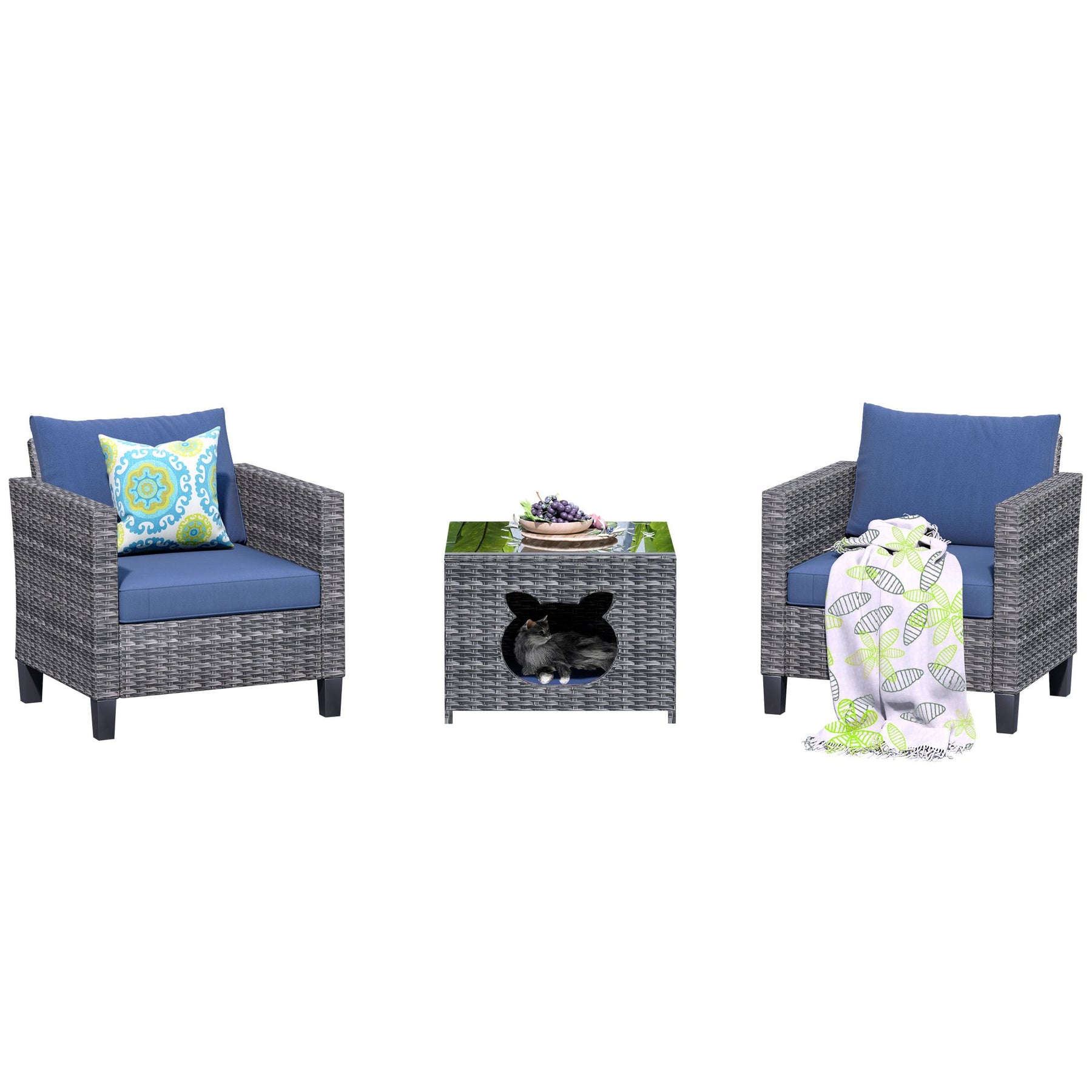 Ovios Patio Chairs New Vultros 3-Piece with Pet Table High Back Square Shape Armrest